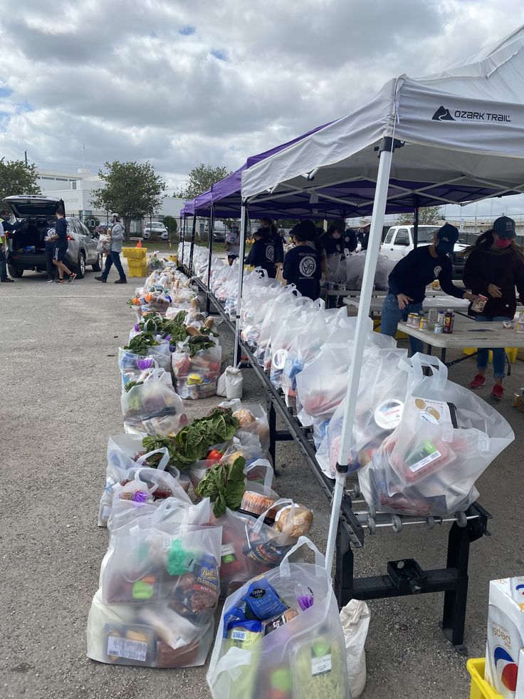 Food and grocery bags prepared for a community distribution