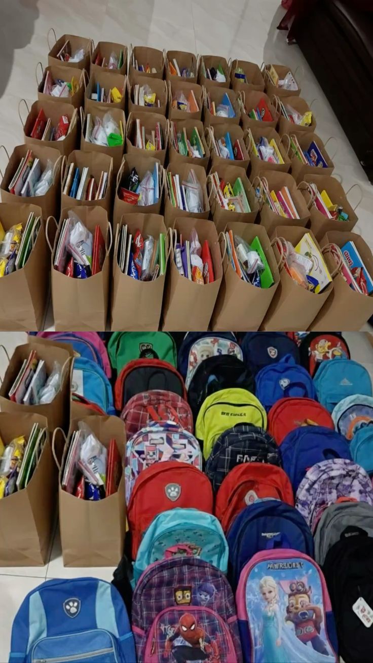 Learning supplies and backpacks prepared for children